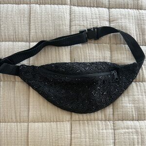 Vintage Black Beaded Fanny Pack